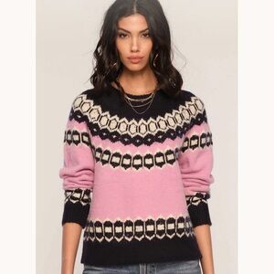 Anthropologie Heartloom Fair Isle Nordic Sweater Cozy Pink Christmas Holiday NWT